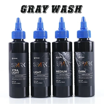 Spark Greywash Tattoo Ink - 4 Oz Buidéal Set
