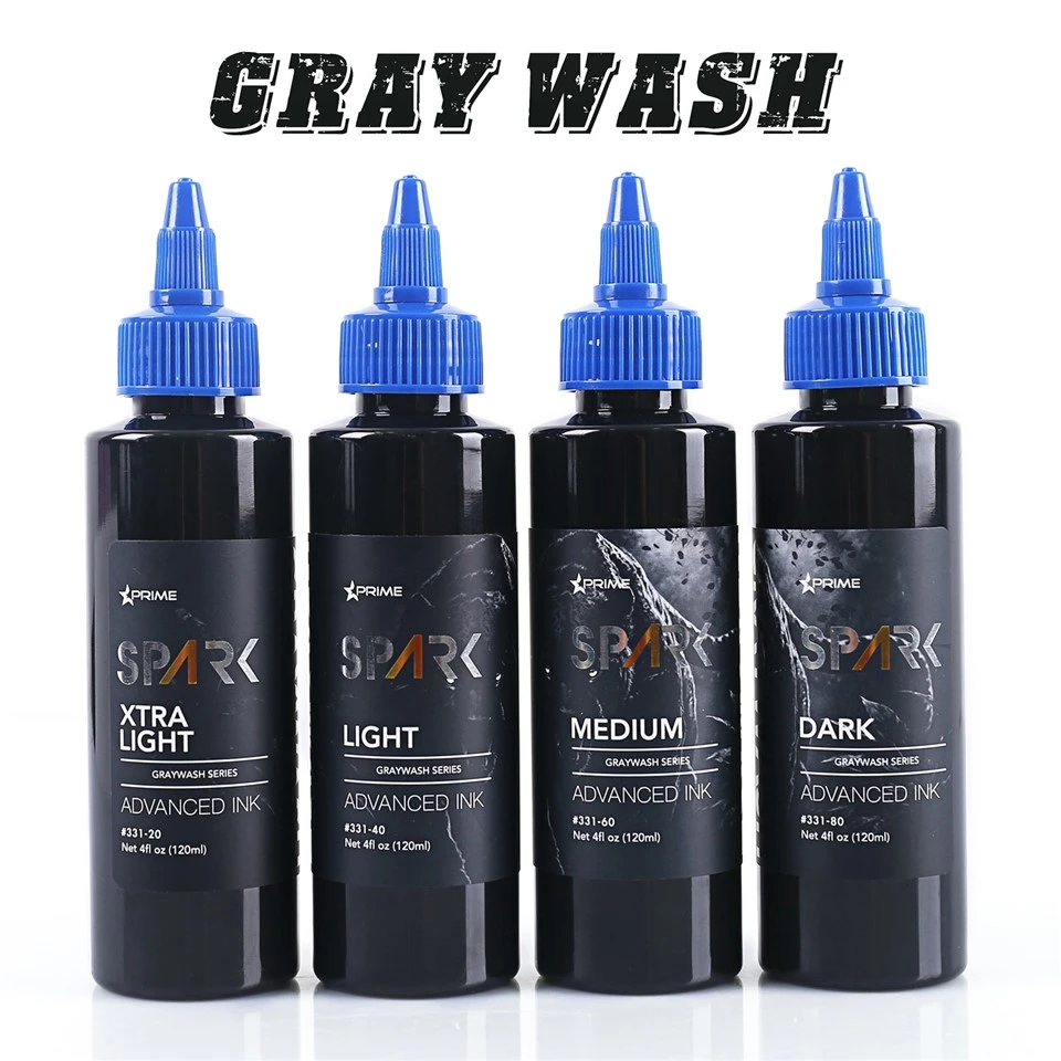 Spark Greywash Tattoo Ink - 4 Oz Buidéal Set