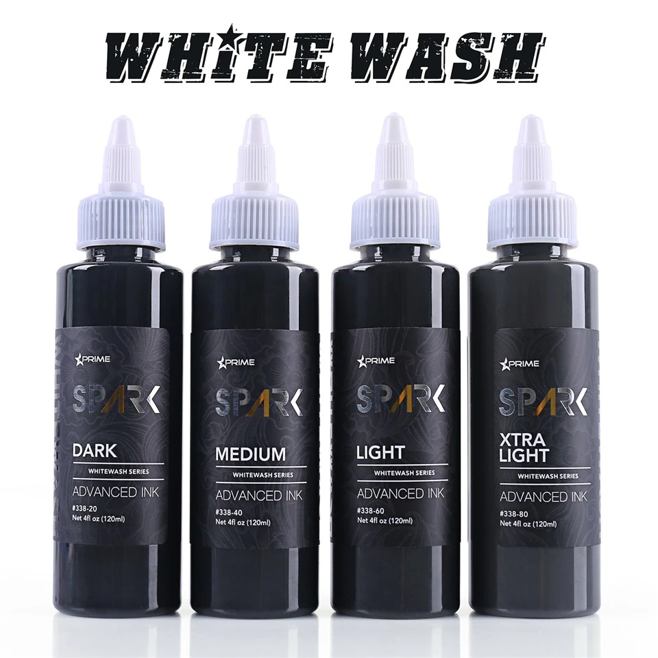 Spark Whitewash Tattoo Ink - 4 Oz Buidéal Set